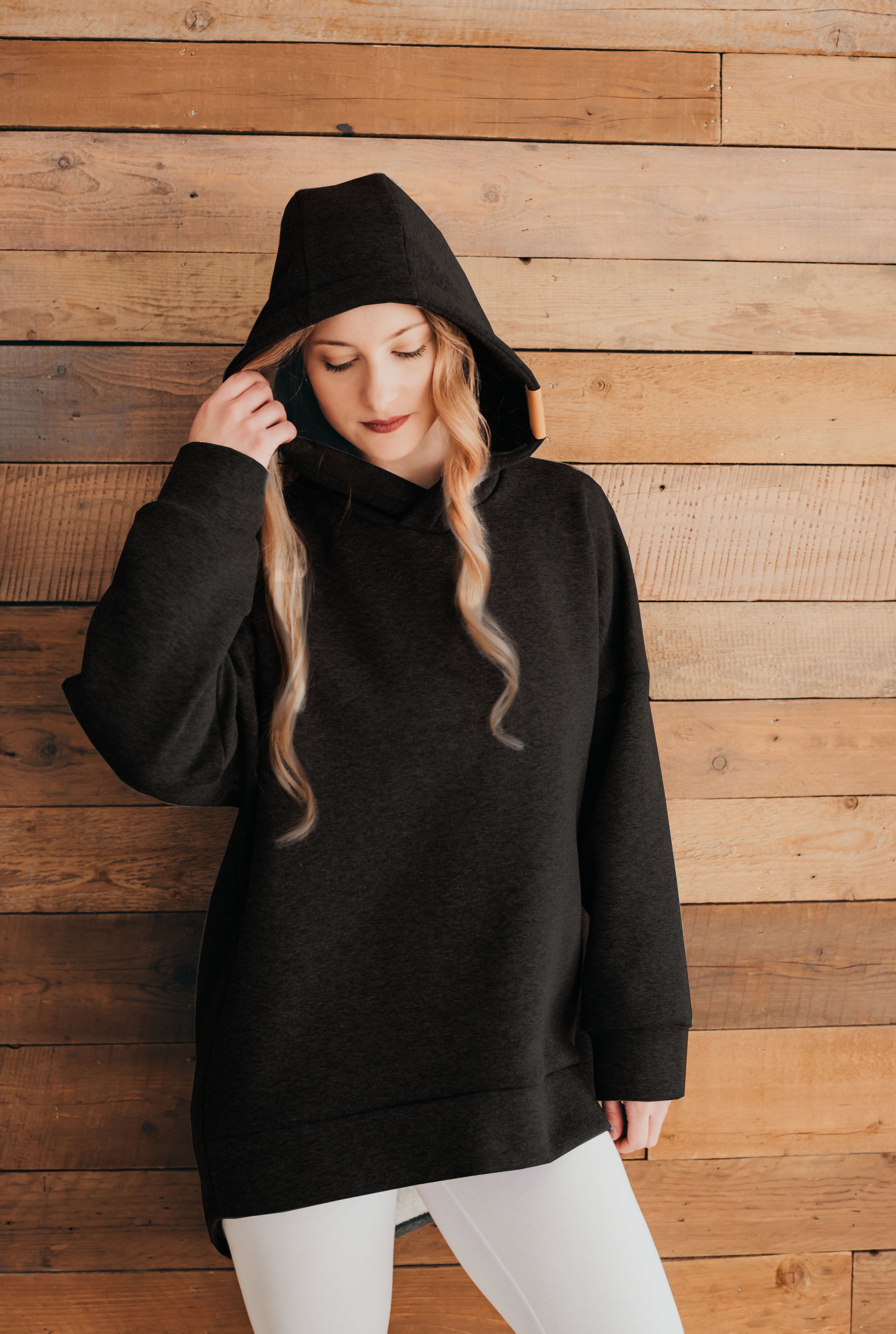 Kapucnis-Hooded jóga / streetwear jóga, pilates pulóver IKIGAI FEKETE